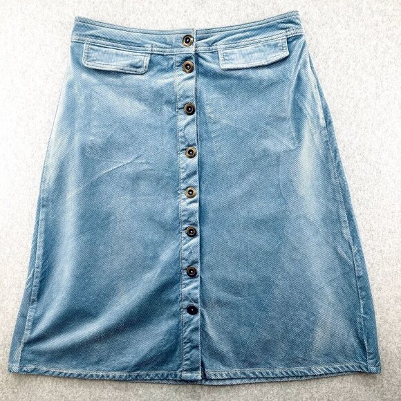 Anthropologie Sky Light Blue Corduroy Skirt Size 2 Button-Front A-Line Pockets - Picture 1 of 12